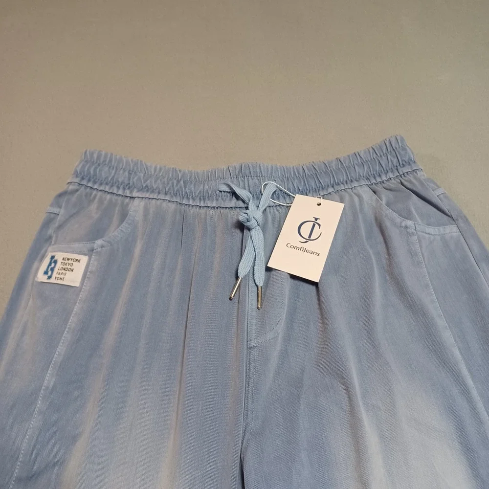 Comfijeans Jogger Pants Womens 28 Light Blue Elastic Waist Drawstring Casual New